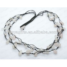 3Wire Knotted Rose Cuarzo Chip Collar